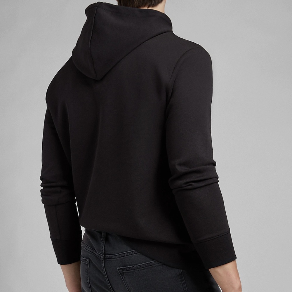 EXPRESS Solid Double Knit Relaxed Hoodie - BLACK - Picture 4 of 9